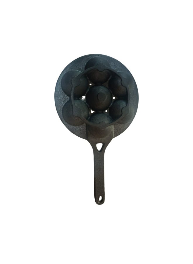 ديسينت مقلاة أبام من الحديد الزهر بدون غطاء - مقلاة/صانعة أبام - مقلاة بان كيك بـ 7 فتحات، صانعة كبة وفلافل، أباتشاتي، مقلاة أبي، مقلاة بانيارام، أواني طهي متينة بوزن 1.75 كجم، متبلة مسبقًا للغاز والحث - Image 4